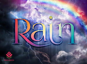 Logo for "Rain," a marching band show by Fannin Musical Productions.