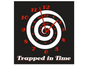 Logo for "Trapped in Time," a marching band show by Fannin Musical Productions.